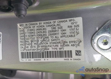 2017 Honda Cr-V Lx from USA, damaged, VIN 2HKRW6H32HH224604